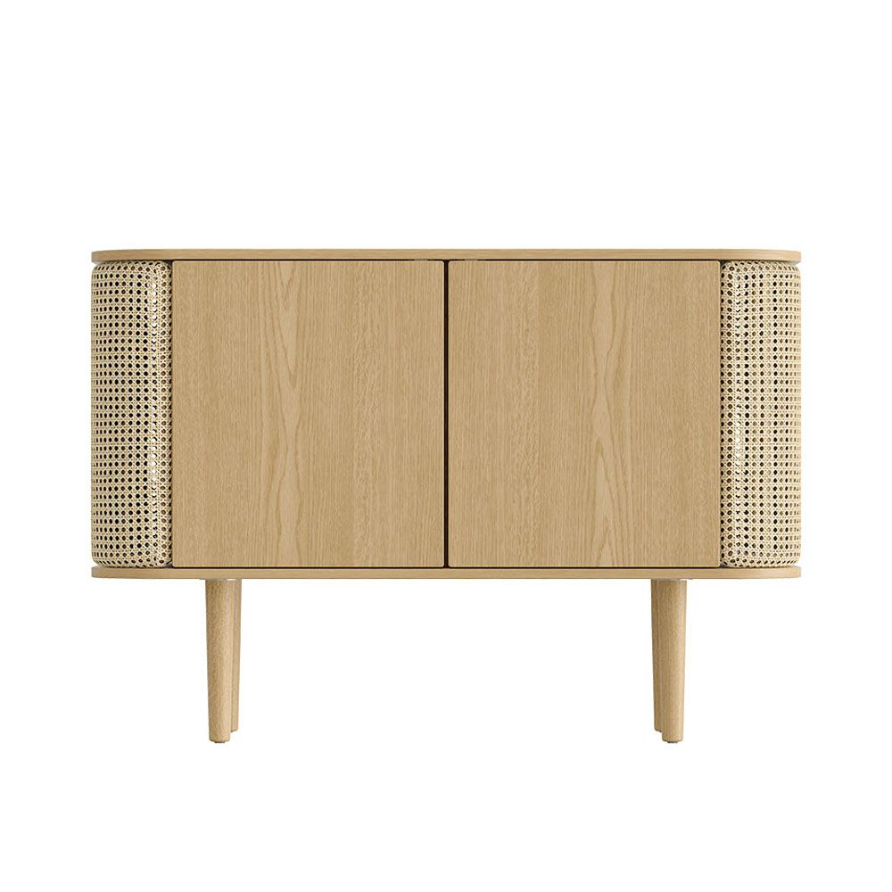 A luxurious natural oak and cane cabinet with Venetian cane detailing