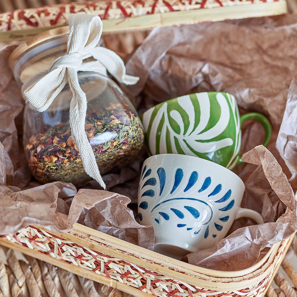 White mug with paisley blue details