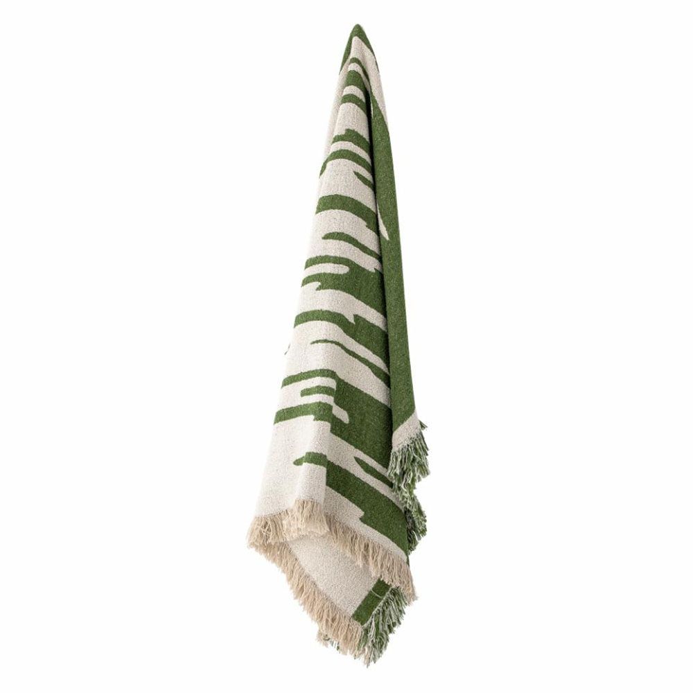 Green and cream throw with tassel edges