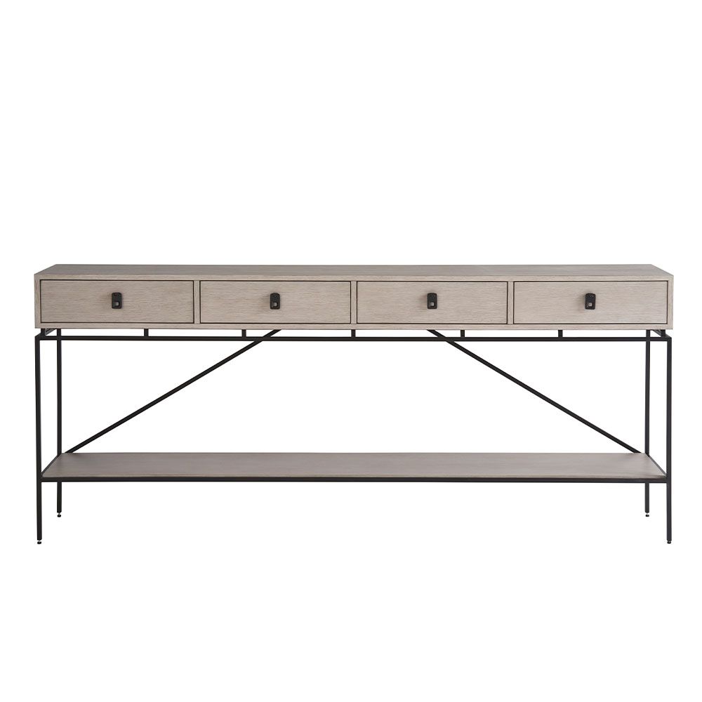 Wooden console table with four drawers and a lower shelf