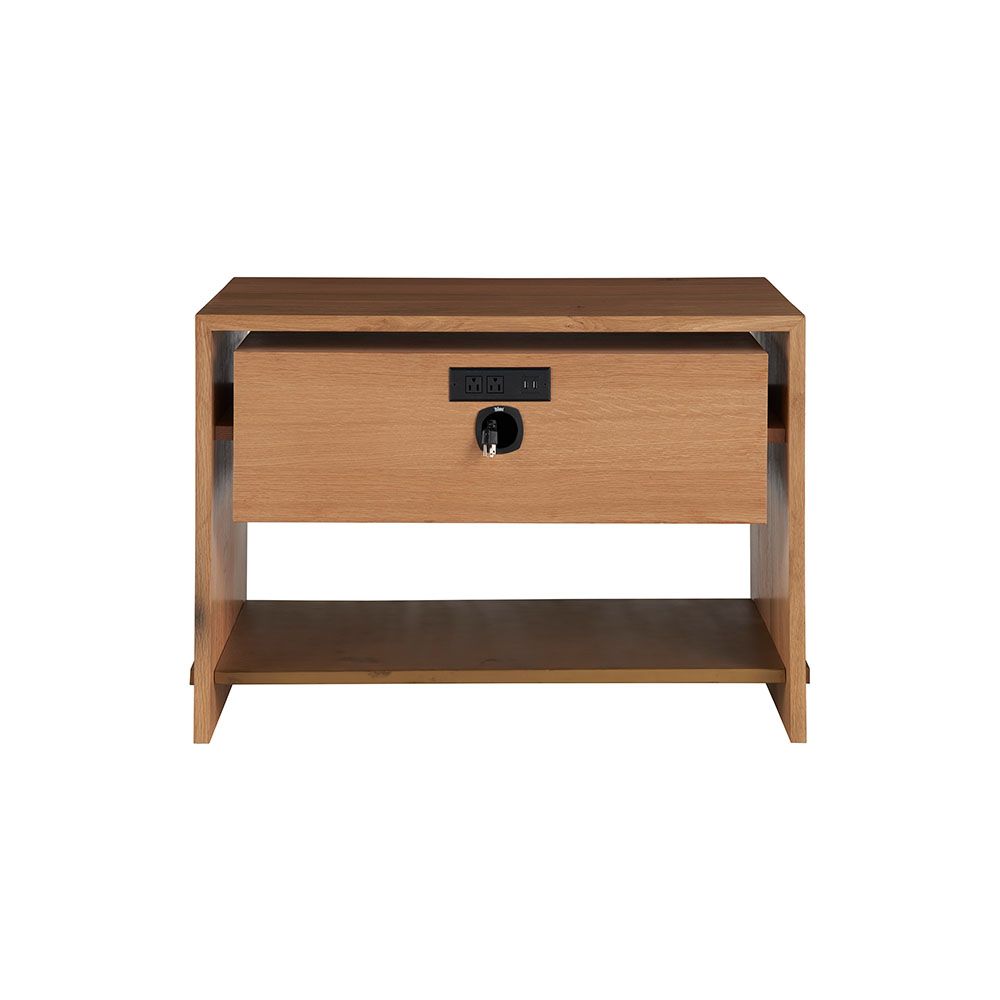 Bedside Table composed of two drawers, a gorgeous natural wood finish and beautifully crafted gold-finish hardware