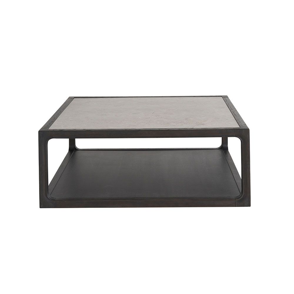 Dark finish square coffee table with lower shelf