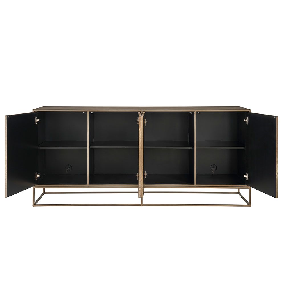 Dazzling sideboard with sunburst style aged brass finish