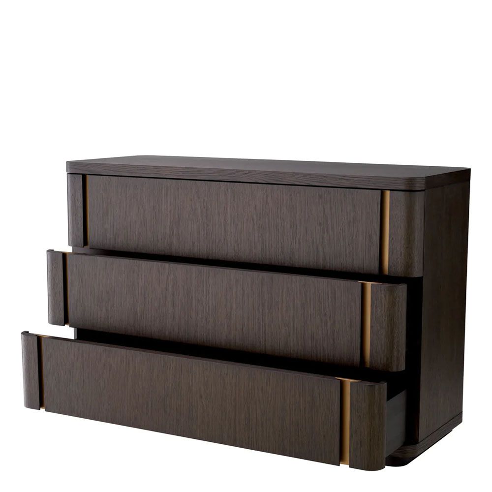 Sleek chest of three spacious drawers in dark wood finish