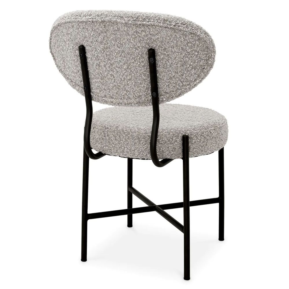 Mid-Century Modern style chair featuring a soft-touch Bouclé grey upholster
