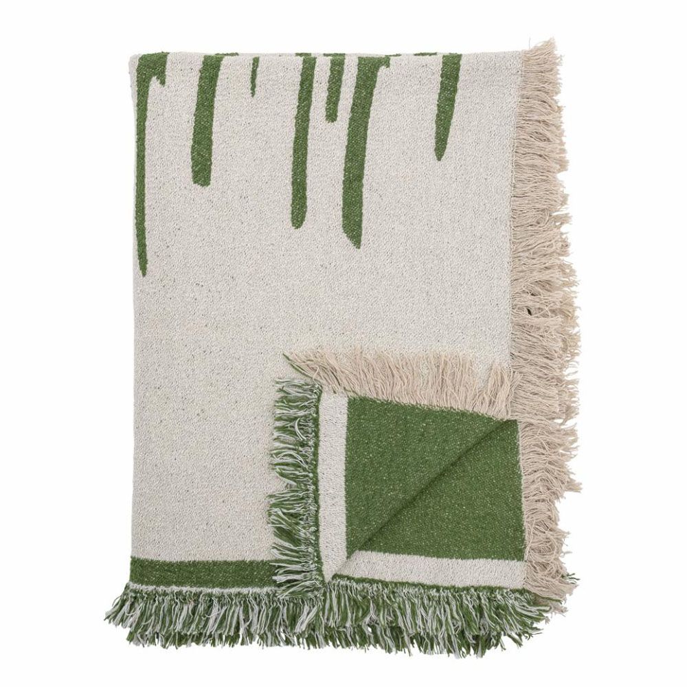 Green and cream throw with tassel edges