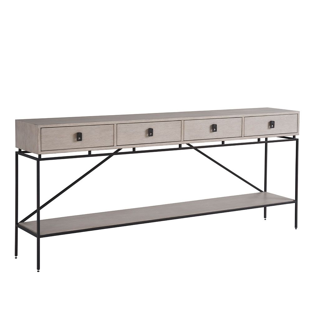 Wooden console table with four drawers and a lower shelf