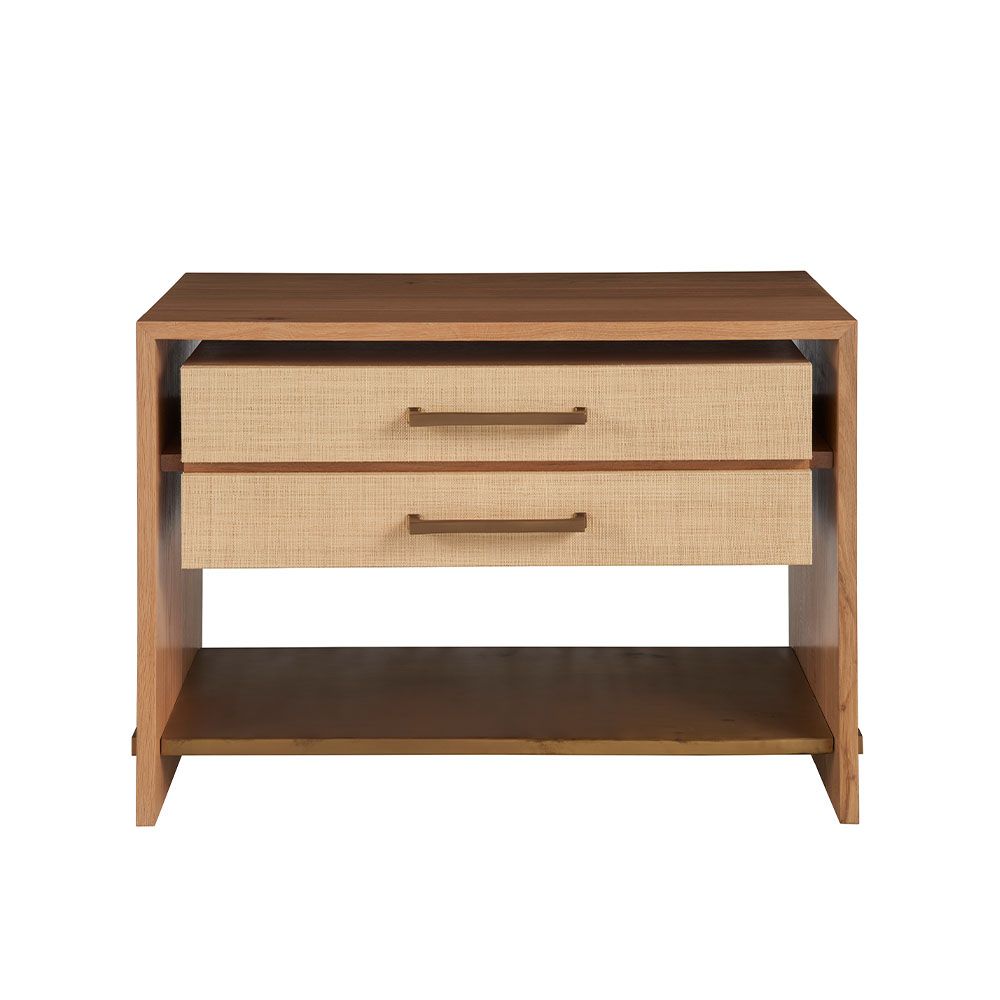 Bedside Table composed of two drawers, a gorgeous natural wood finish and beautifully crafted gold-finish hardware