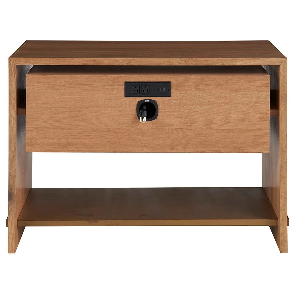 Bedside Table composed of two drawers, a gorgeous natural wood finish and beautifully crafted gold-finish hardware