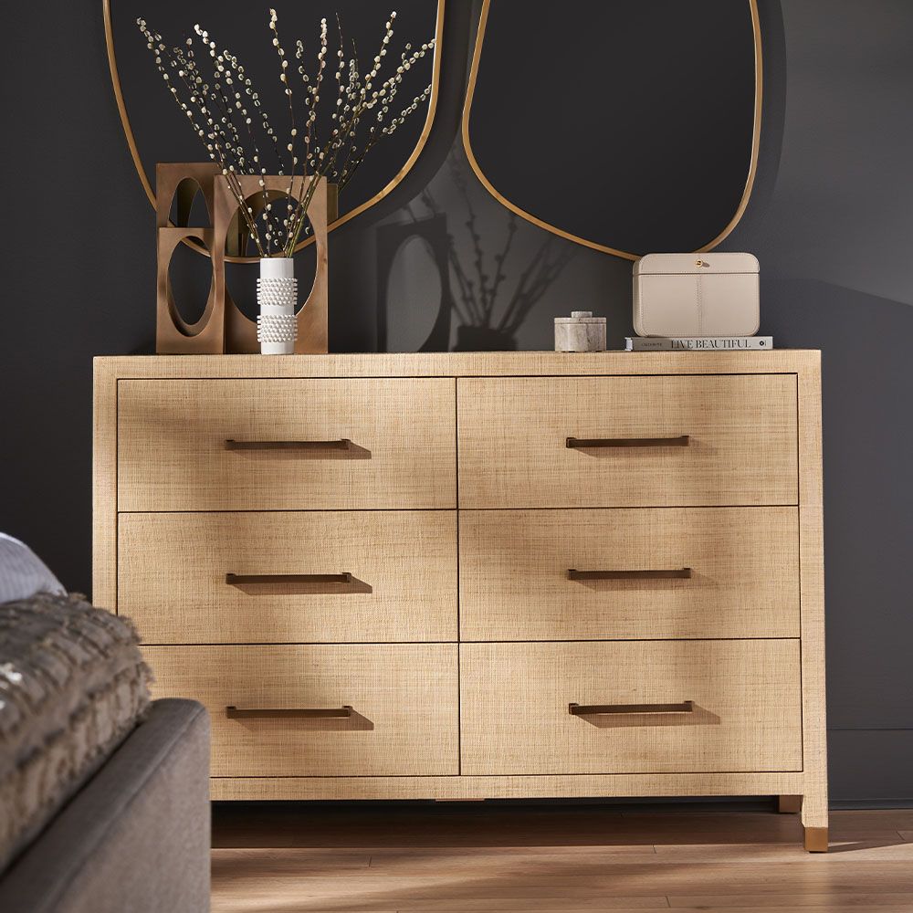 Natural wood finish chest of drawers with ultimate storage comprised of six drawers