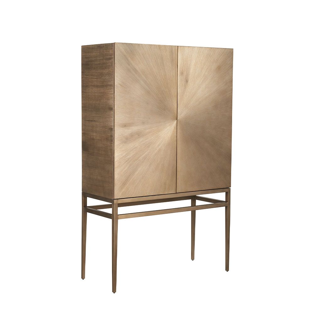 Dazzling drinks cabinet with sunburst style aged brass finish