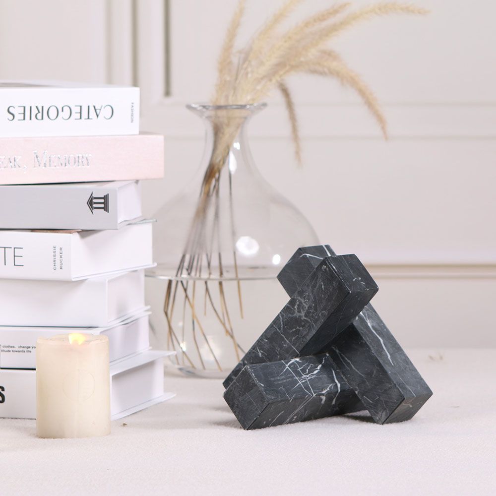 Elegant black marble sculpture in geometric design