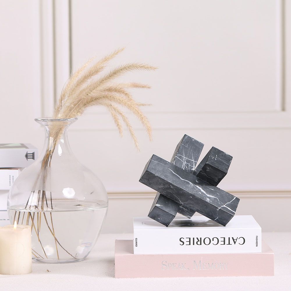 Elegant black marble sculpture in geometric design