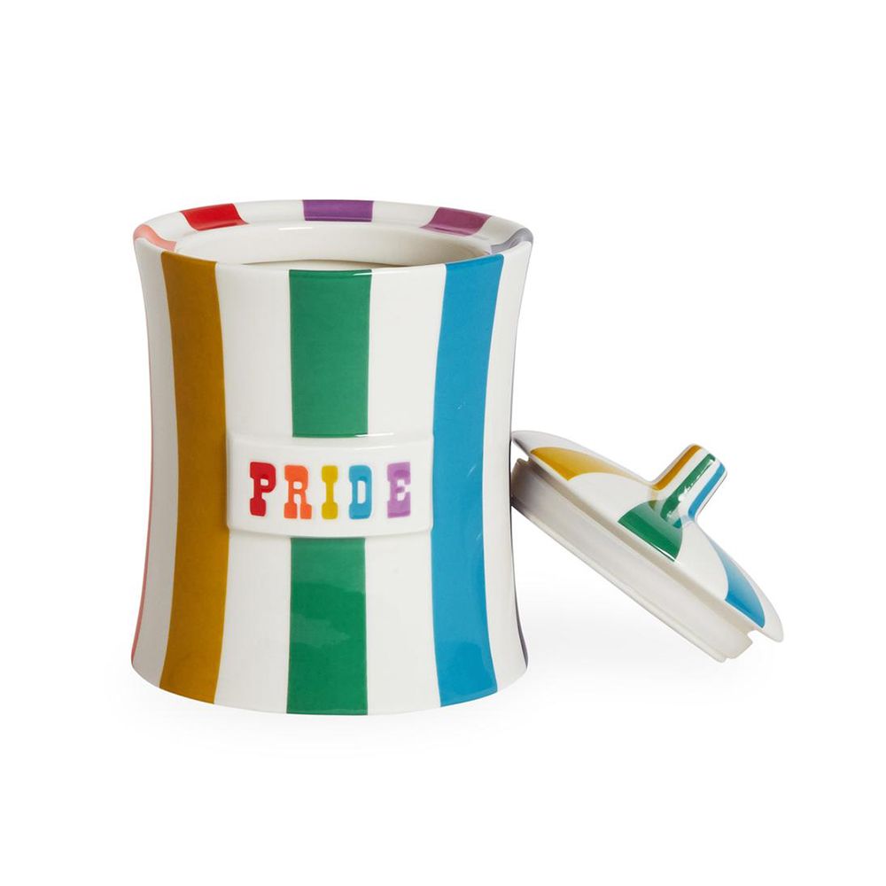 A luxurious multicoloured 'Pride' canister storage jar