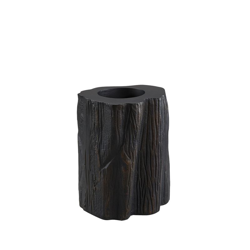 Metal tealight holder crafted to resemble a wooden chunk