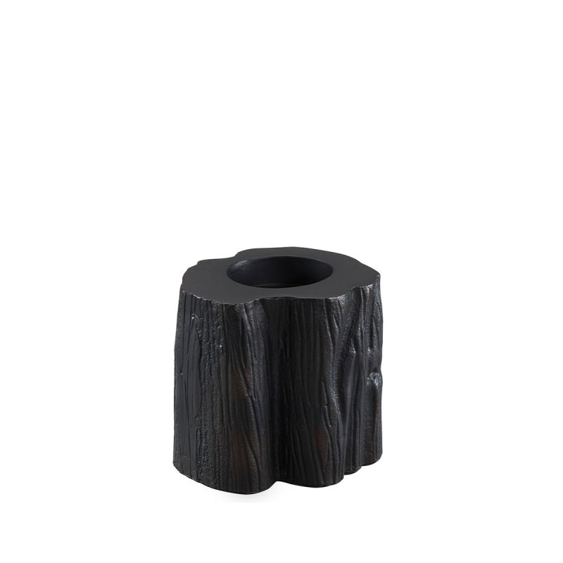 Metal tealight holder crafted to resemble a wooden chunk