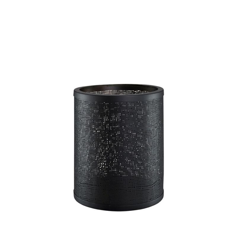 Understated black metal candle holders with small hole details