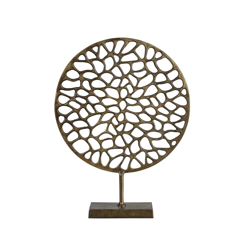 Disc-like sculpture with antique brass finish