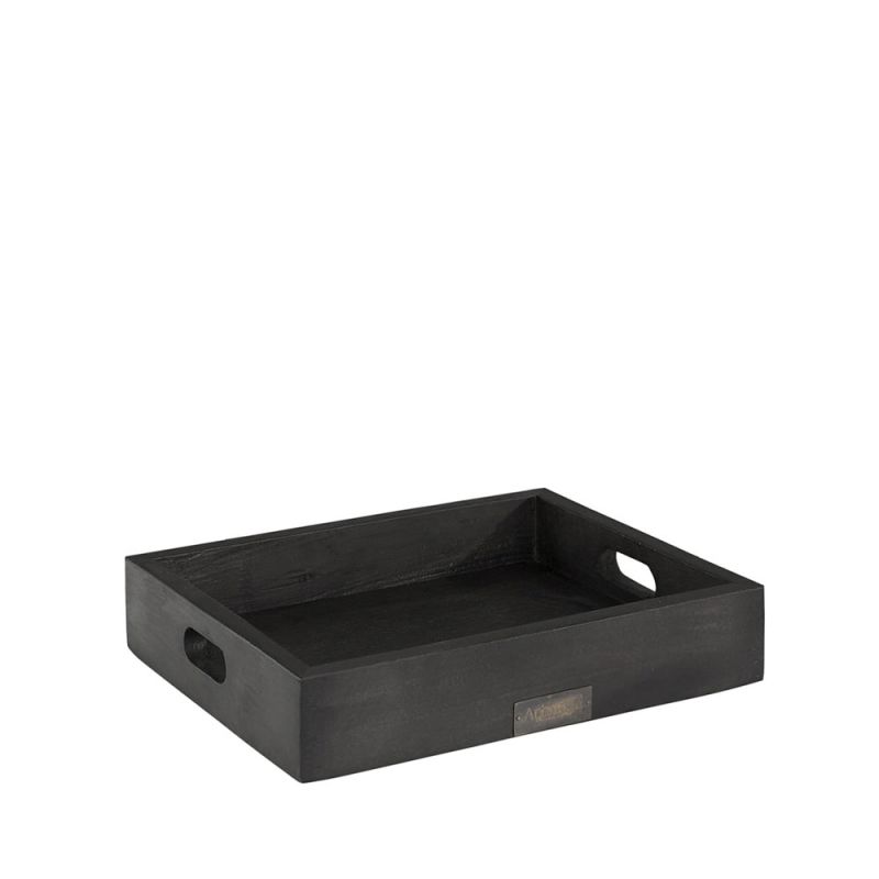 Small black wooden tray with raised edges
