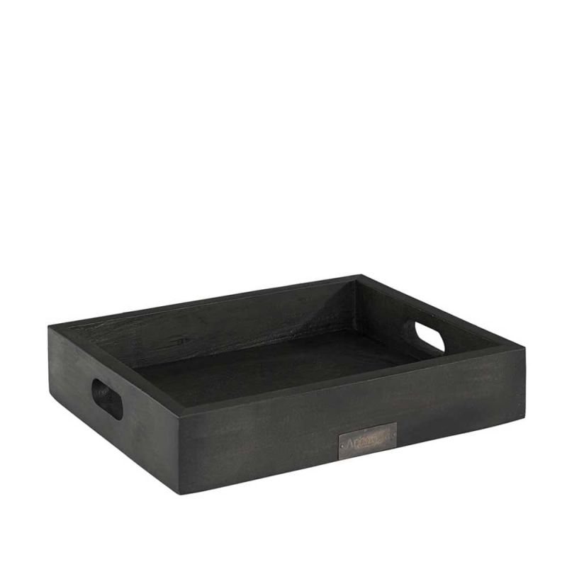 Black wooden tray with raised edges