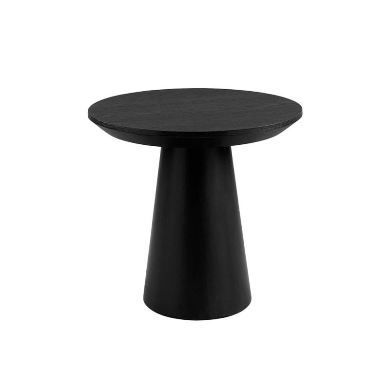 Round black side table with cylindrical base