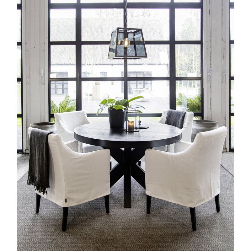 Circular wooden Scandi design dining table in black