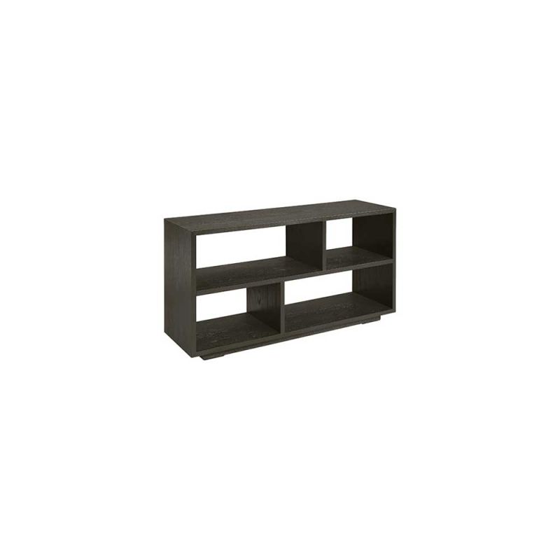 Open wooden media bench in dark brown