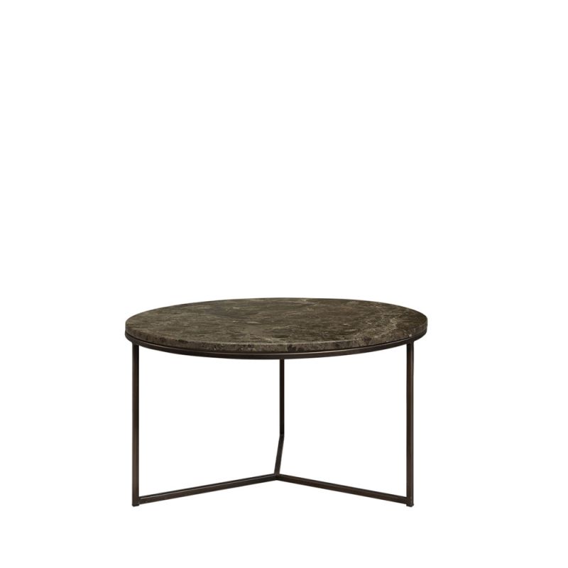 Brown marble coffee table with minimalist black legs in medium