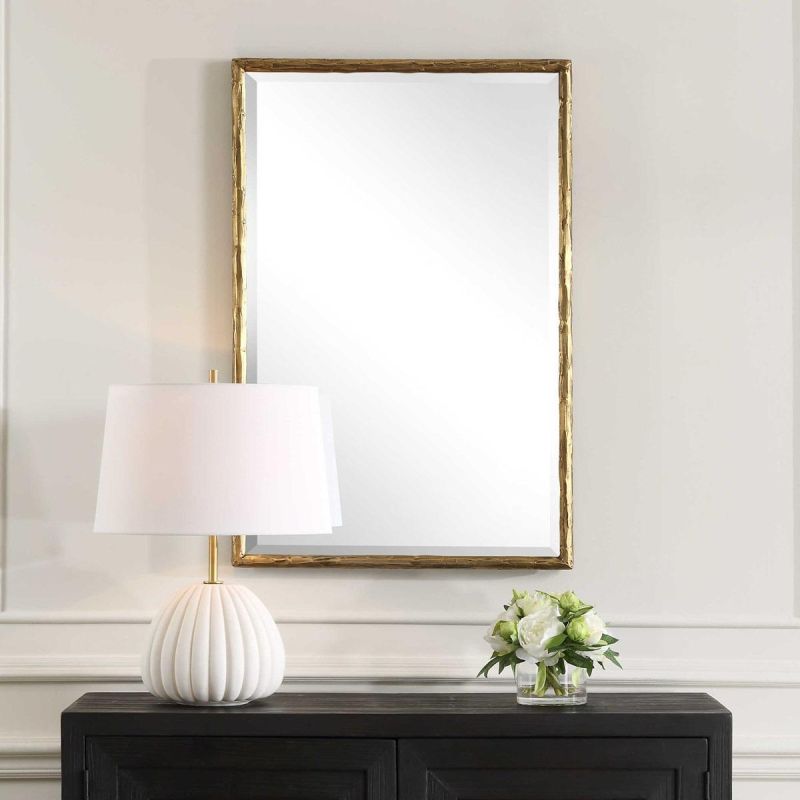 Rectangular mirror with elegant brass frame
