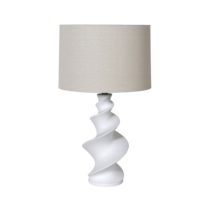 Twisted table lamp in white with beige linen shade