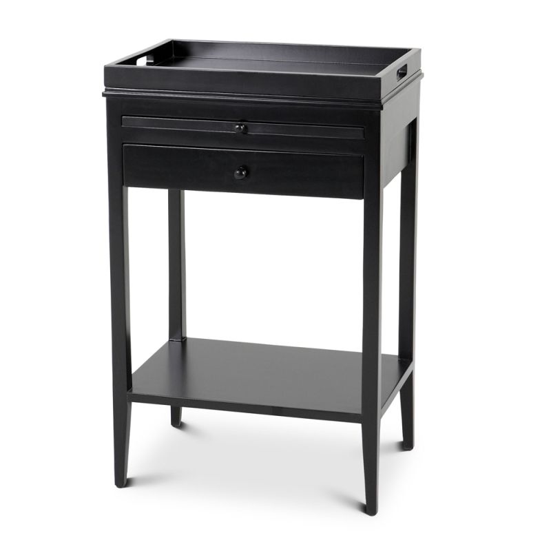 Eichholts contemporary black finished side table with tray and lower shelf