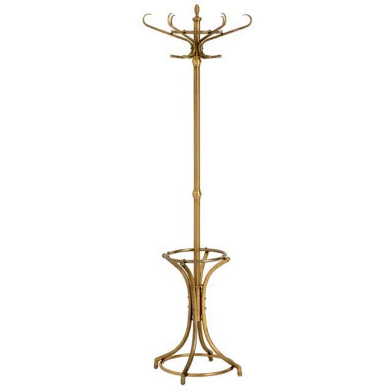 Gently curved coatrack in antique brass finish 