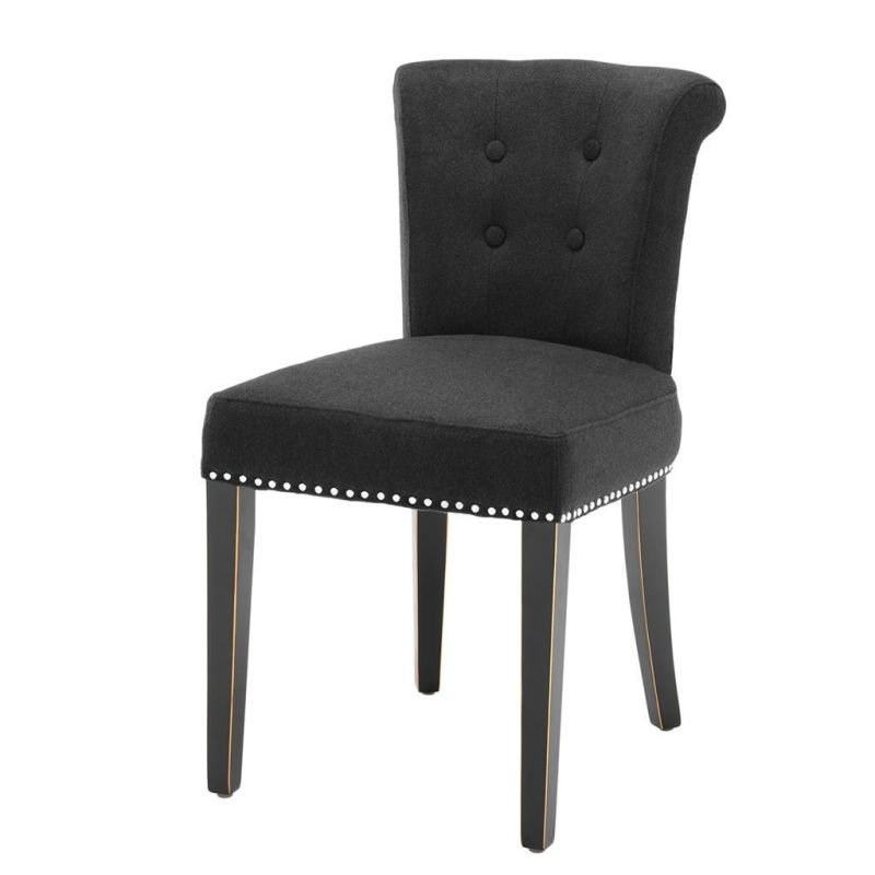 Luxury black cashmere dining chair with studding