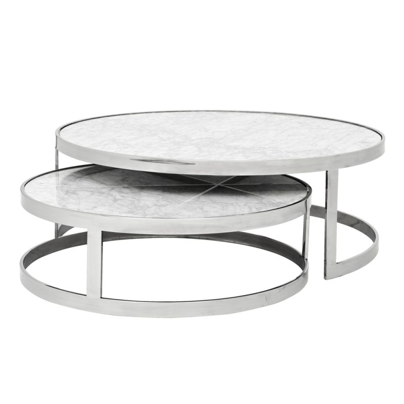 grey and white marble table with silver frame