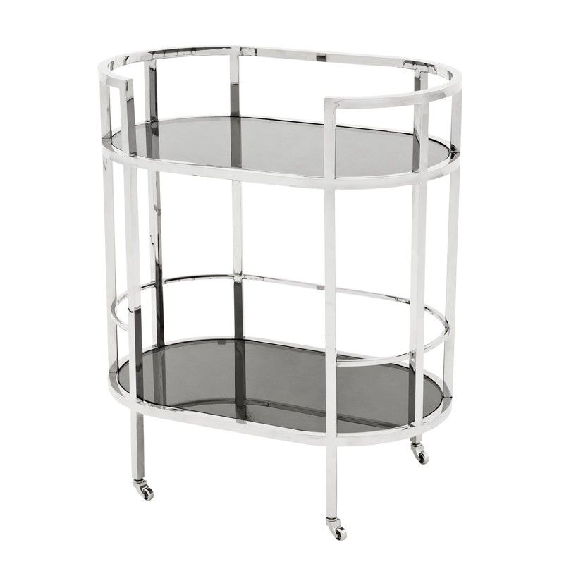 Stainless steel framed drinks trolley with 2 glass shelves