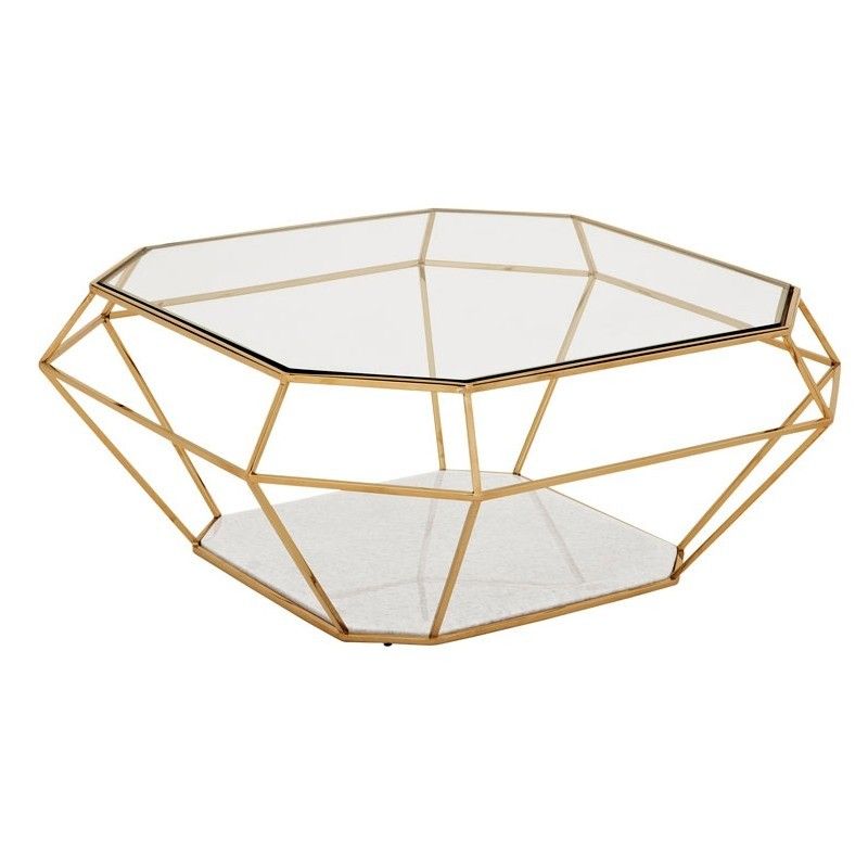 Modern gold frame glass coffee table
