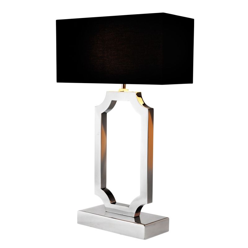 Stylish silver base table lamp with rectangular black shade 