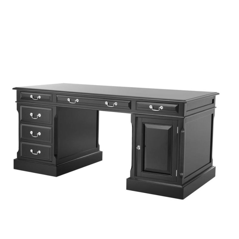 Waxed black traditional desk with nickel handles