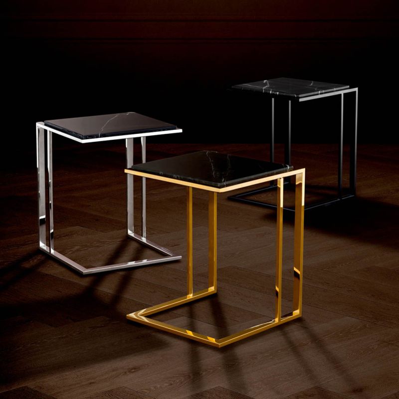 Sleek finished metal side table with marble top