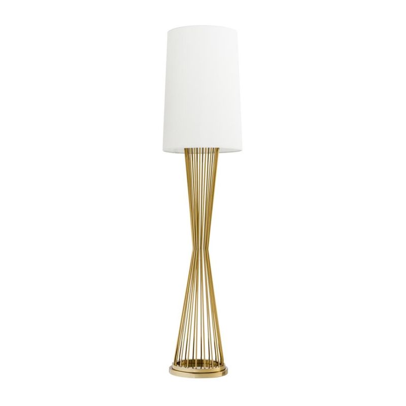 Sleek gold futuristic style floor lamp with long white shade