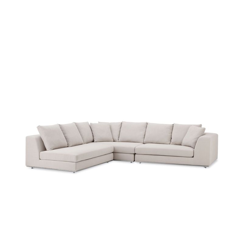 Luxurious corner sofa with plush back and scatter cushions, all upholstered in Panama Natural upholstery.