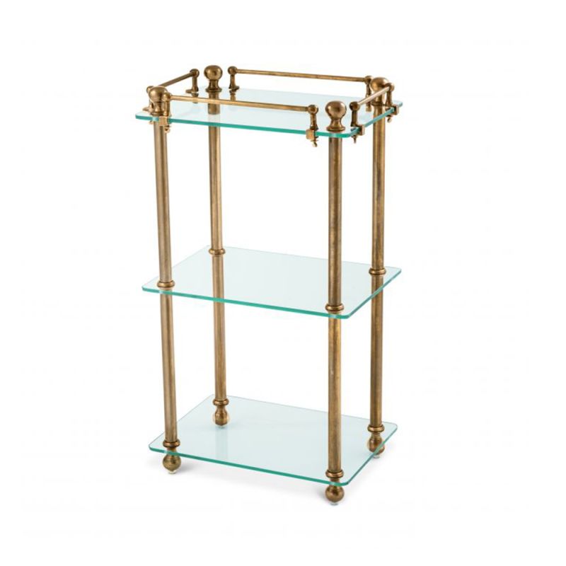 A three-tier bathroom rack with an iron vintage brass finish by Eichholtz 