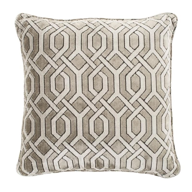 Grey trellis patterned velvet cushion