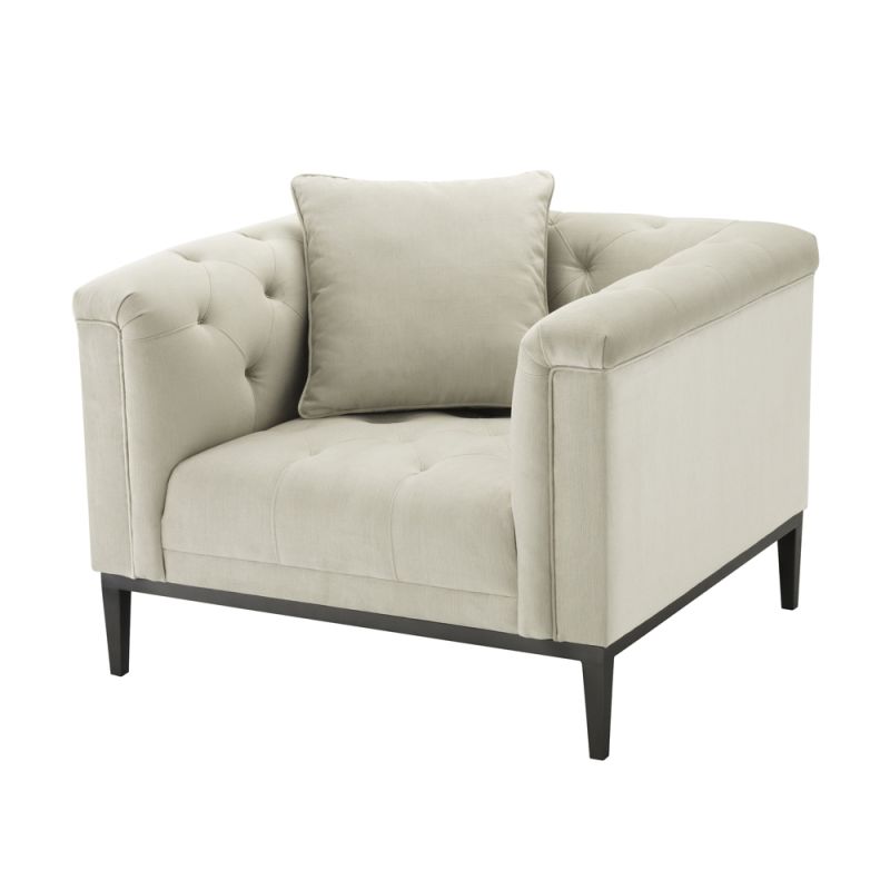 Luxurious Eichholtz pebble grey armchair with buttoning