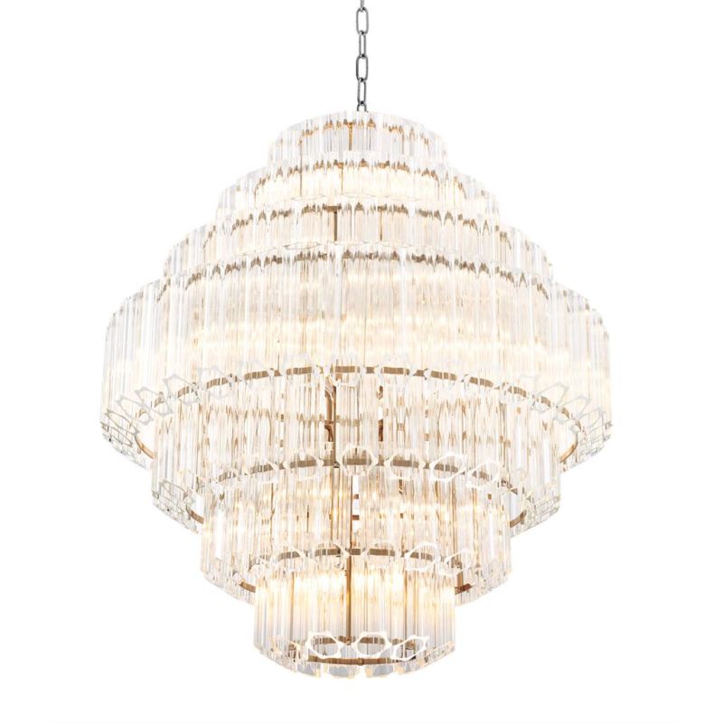 Structural, gold glass tube detail chandelier - Large