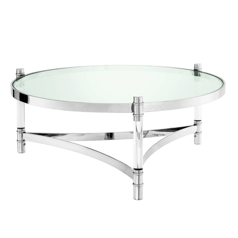 round silver table with acrylic rods and silver finish