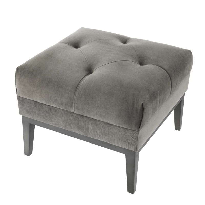 Luxury granite grey velvet stool with buttoned seat