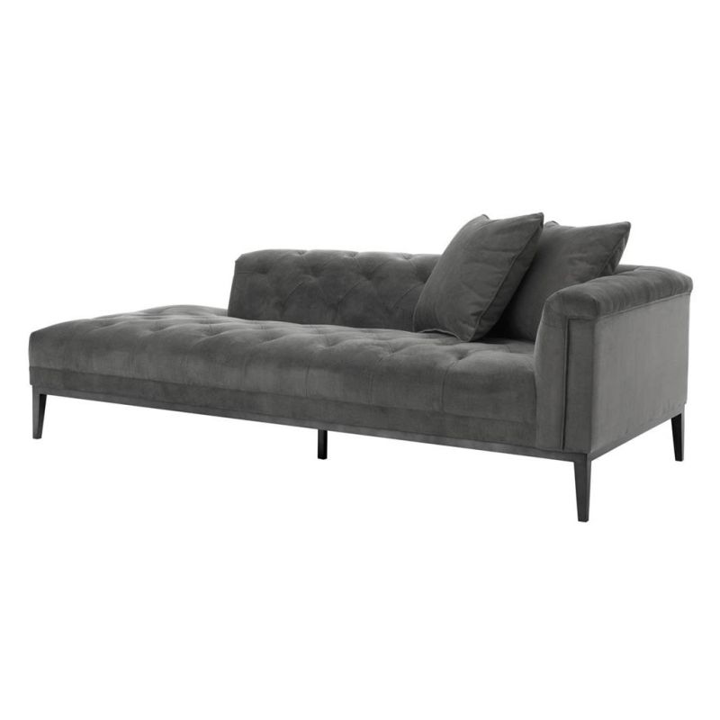 Luxury traditional design granite grey lounge sofa with deep buttoning