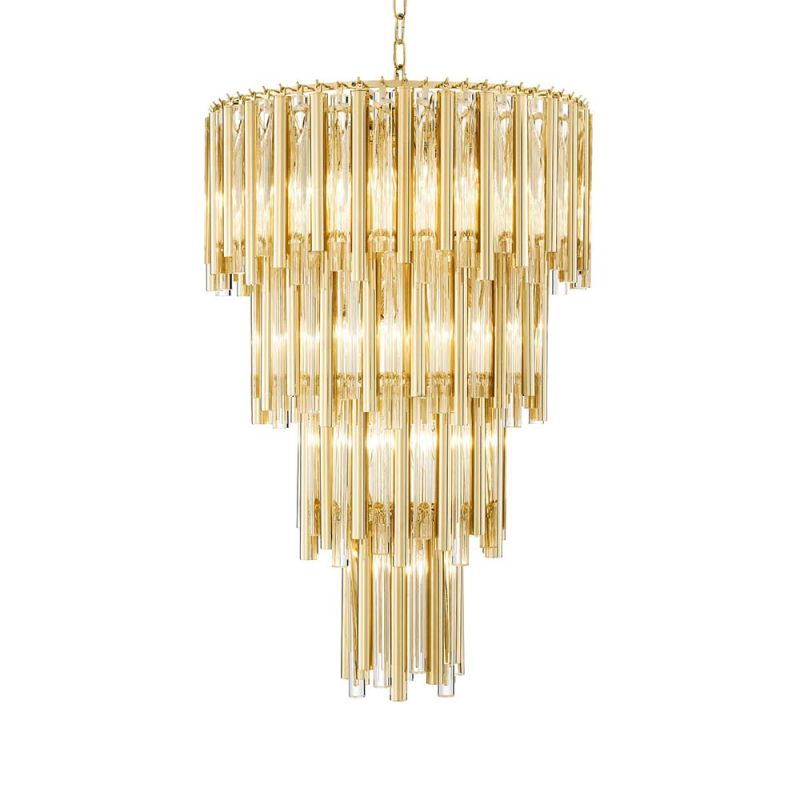 Glamorous gold finish and glass droplet 4 tier chandelier