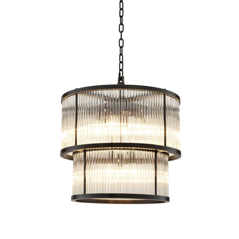 A glamorous statement bronze and glass ceiling lamp